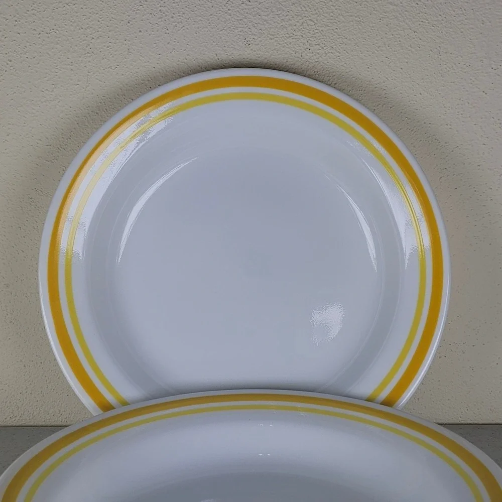 4 CORELLE CITRUS DUAL YELLOW STRIPES FLAT RIMMED SOUP BOWLS - Picture 2 of 2